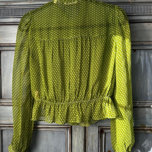 Doen Sheer Green Polka Dot Blouse Size S - Picture 9 of 9